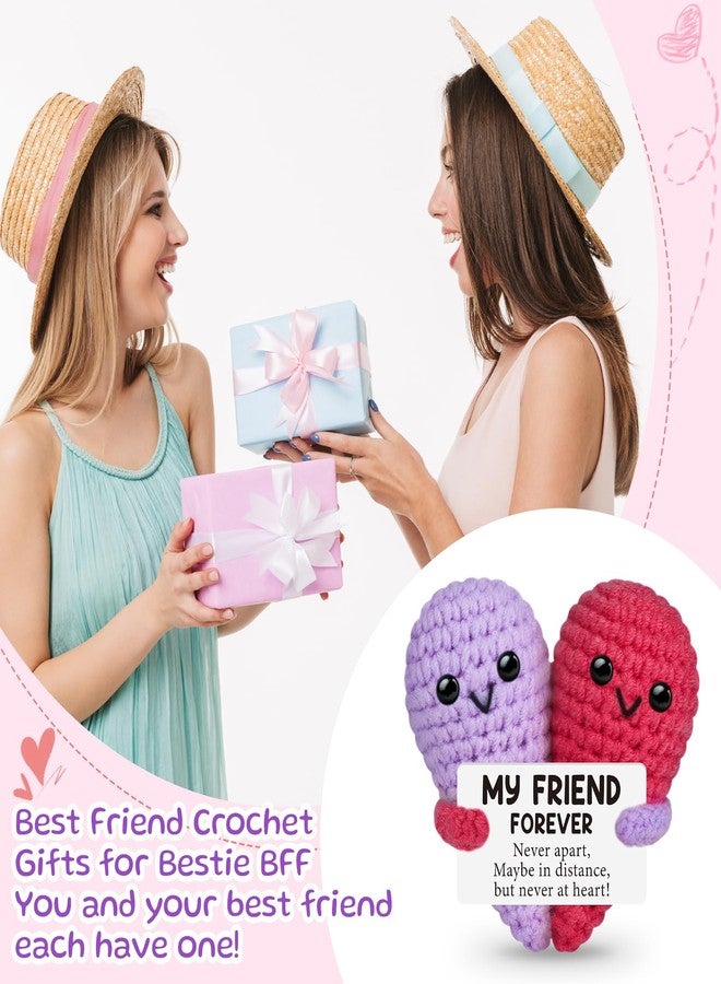 Soulchen 2 Pcs Crochet Heart Gifts for My Best Friend, Birthday Friendship Gifts for Women Christmas White Elephant Goodbye Farewell Present for Bestie BFF, Handmade Stuff Desk Decor(Red and Purple) - Image 3
